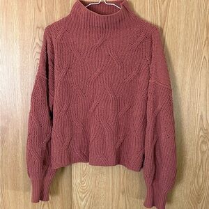 Poof! Women's Dusty Rose Cowl Neck Cropped Sweater
